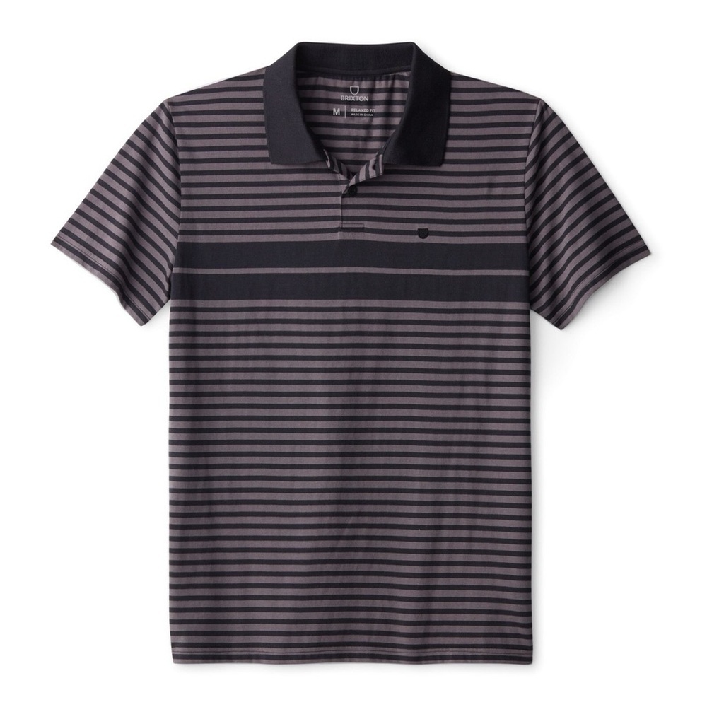 Brixton Men’s Shield Short Sleeve Striped Polo in Grey/Black Size XXL